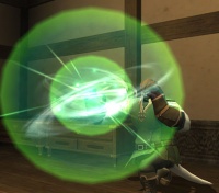 Galka synthesizing in his Mog House with a Wind Crystal