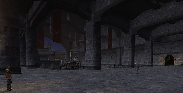 Majestic ceilings enclose Port San d'Oria where travelers wait patiently on an Airship bound for Jeuno