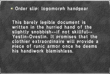 Order slip: logomorph handgear