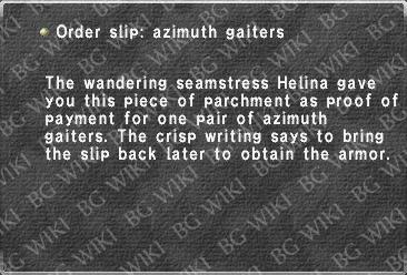 Order slip: azimuth gaiters