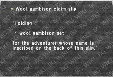 Wool gambison claim slip