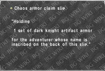 Chaos armor claim slip