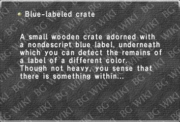 Blue-labeled crate