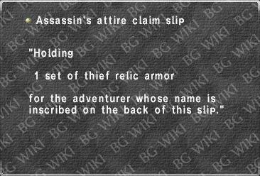 Assassin's attire claim slip