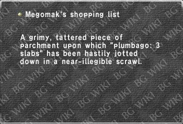 Megomak's shopping list