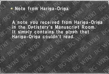 Note from Hariga-Origa