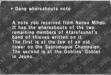 Gang whereabouts note