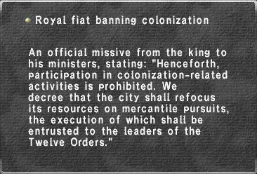 Royal fiat banning colonization