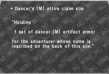 Dancer's (M) attire claim slip