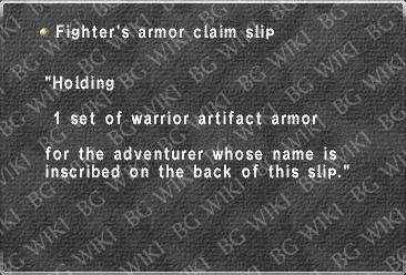 Fighter's armor claim slip