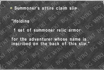 Summoner's attire claim slip