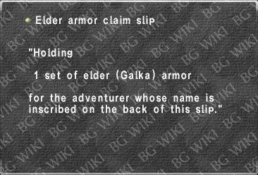 Elder armor claim slip