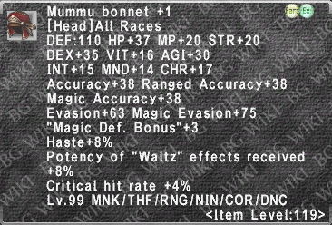 Mummu Bonnet +1 description.png